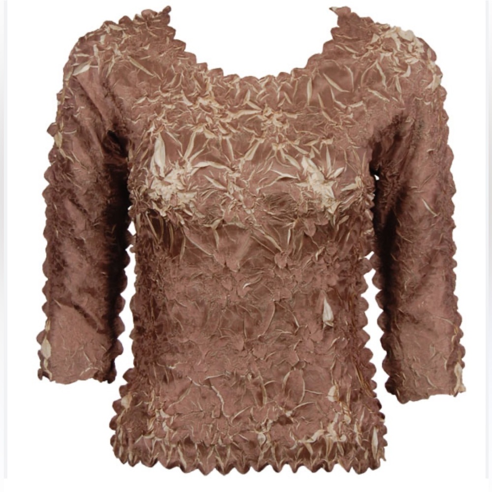 Wholesale648 Blouse Origami Elegant Brown Textured 3/4 Sleeve